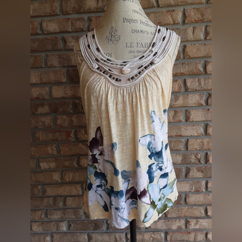 Anthropologie Sleeveless Floral Print 100% Cotton Top.